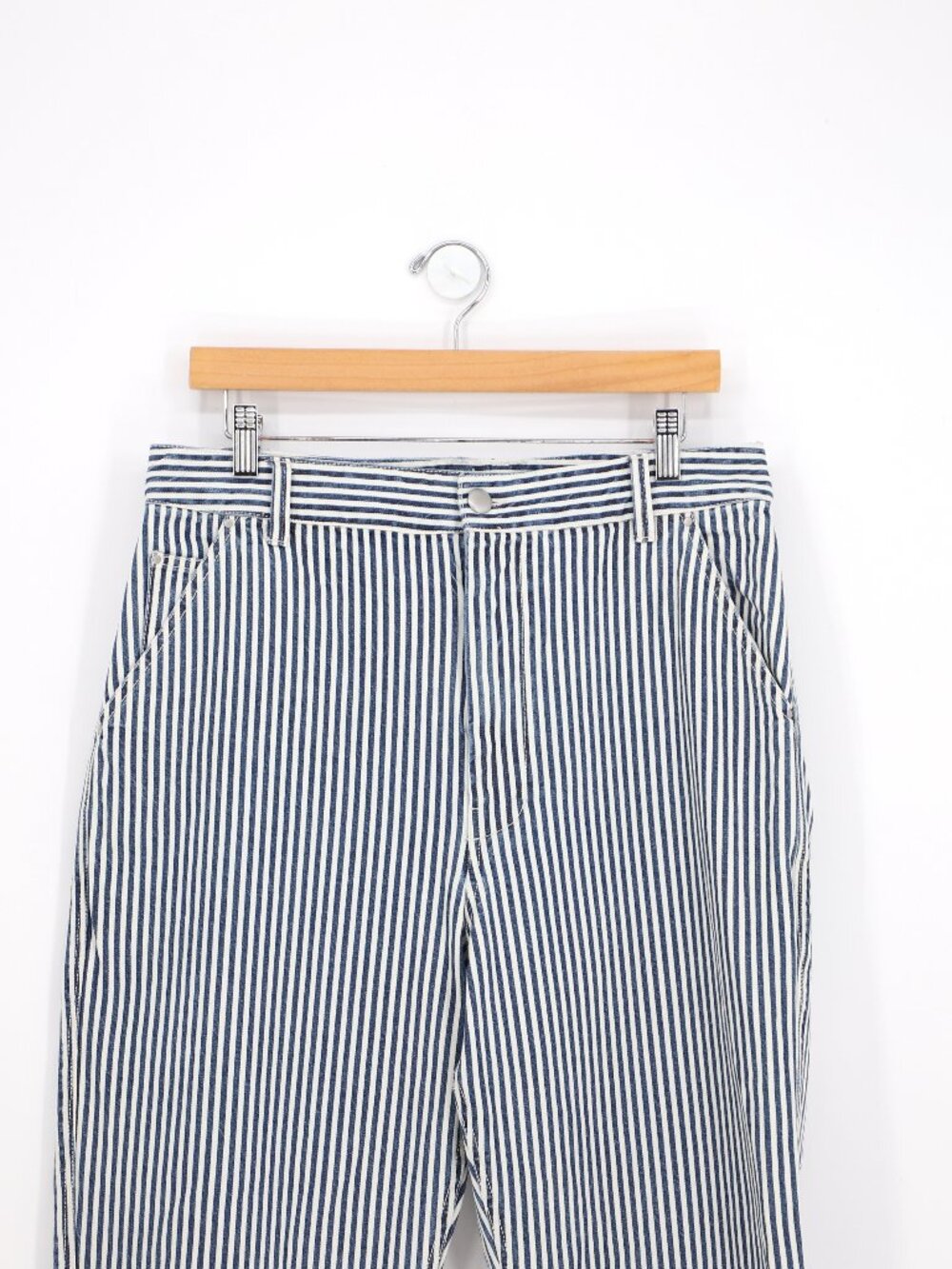 ALEX MILL Sullivan Straight Pants in Indigo & Ivory Railroad Stripe Size 14 - Picture 4 of 8
